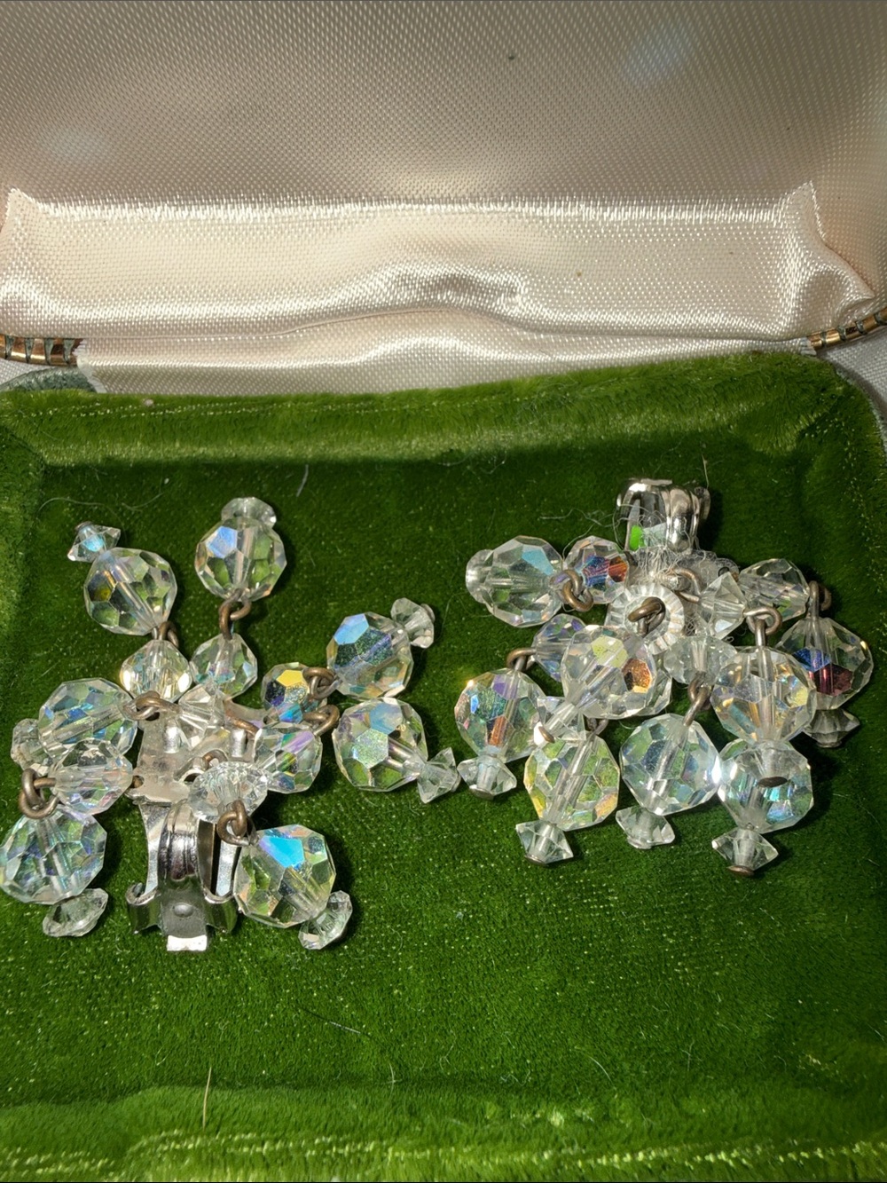 Iridescent Crystal Cluster Clip-On Earrings - Clear